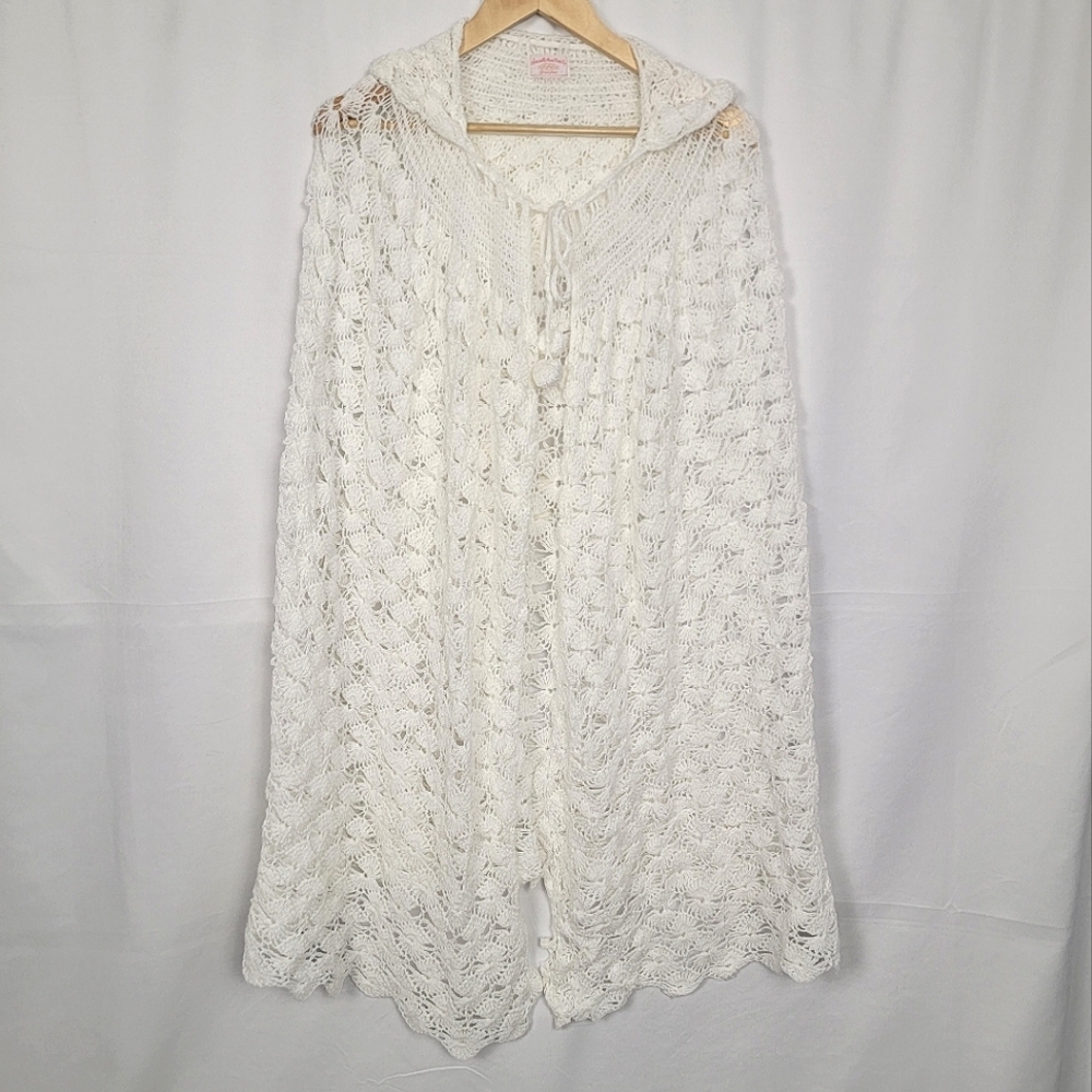 White Crochet Hooded Cape #1992